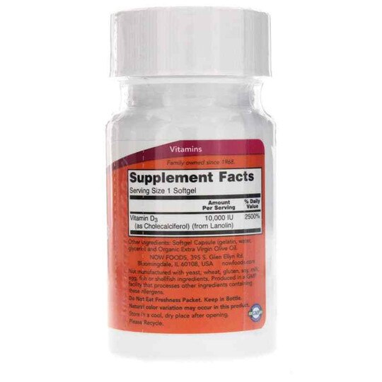 Vitamin D-3 10,000 IU Highest Potency, 120 Softgels, NOW