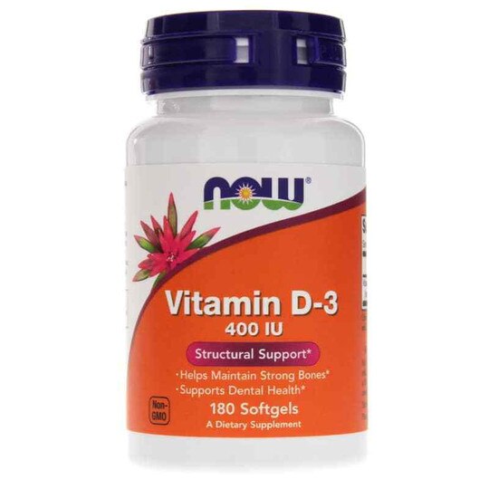Vitamin D-3 400 IU, 180 Softgels, NOW