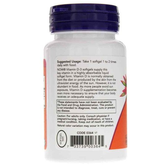 Vitamin D-3 400 IU, 180 Softgels, NOW