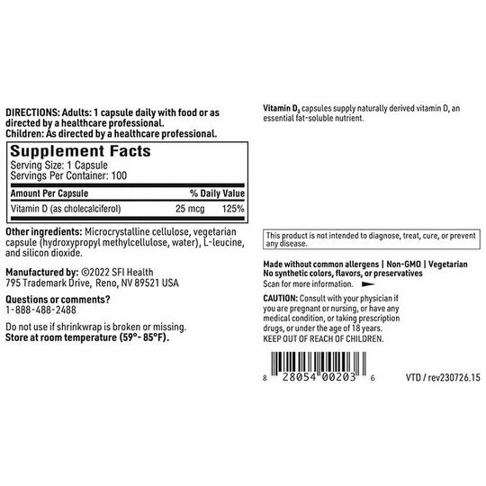 Vitamin D3 25 Mcg, Klaire Labs