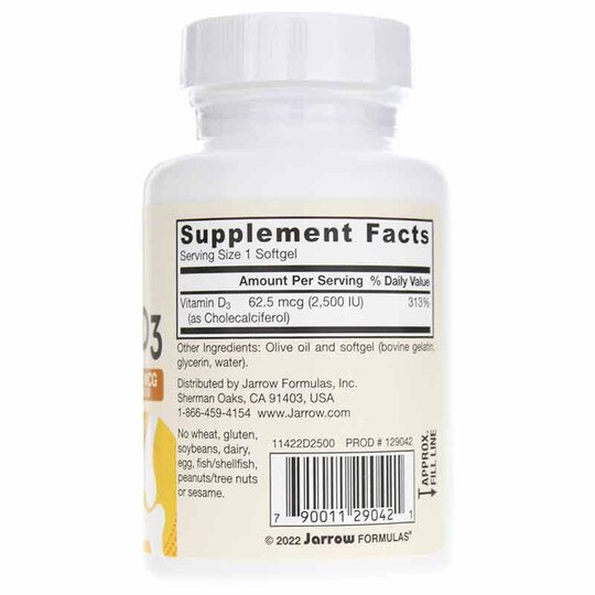 Vitamin D3 2,500 IU, 100 Softgels, JRF