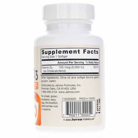 Vitamin D3 125 Mcg (5,000 IU), 100 Softgels, JRF