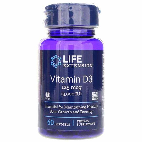Vitamin D3 125mcg (5000 IU), 60 Softgels, LFE