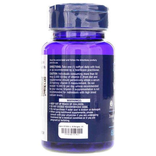 Vitamin D3 125mcg (5000 IU), 60 Softgels, LFE