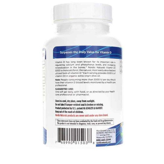 Vitamin D3 5000 IU, 120 Softgels, NRN