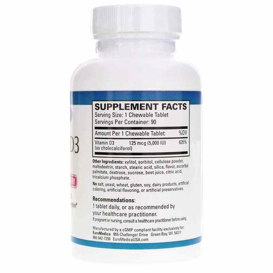 Vitamin D3 5,000 IU, 90 Chewable Tablets, EUMD