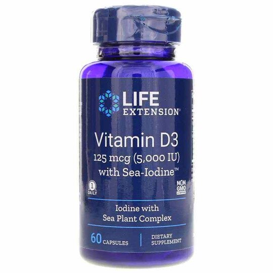 Vitamin D3 5000 IU with Sea-Iodine, 60 Capsules, LFE