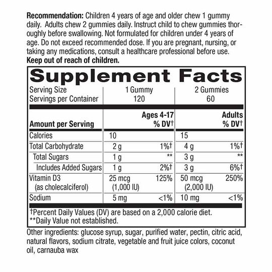 Vitamin D3 Gummies 2000 IU, 120 Gummies, NWA