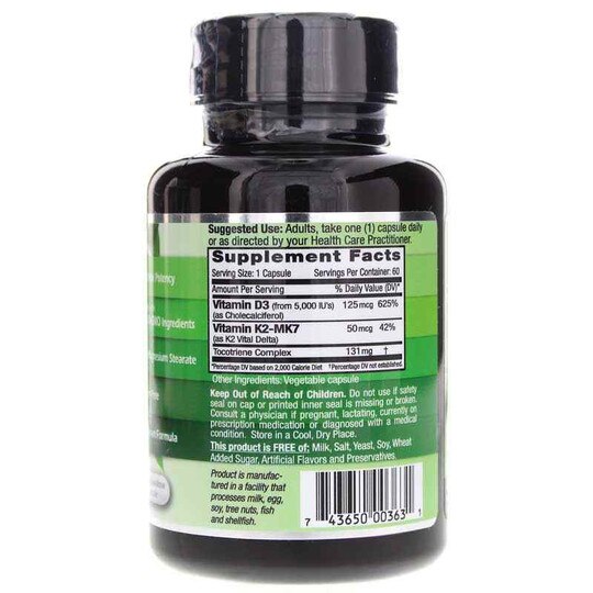 Vitamin D3 + K2 5000 IU + 50 Mcg, 60 Veg Capsules, EMD