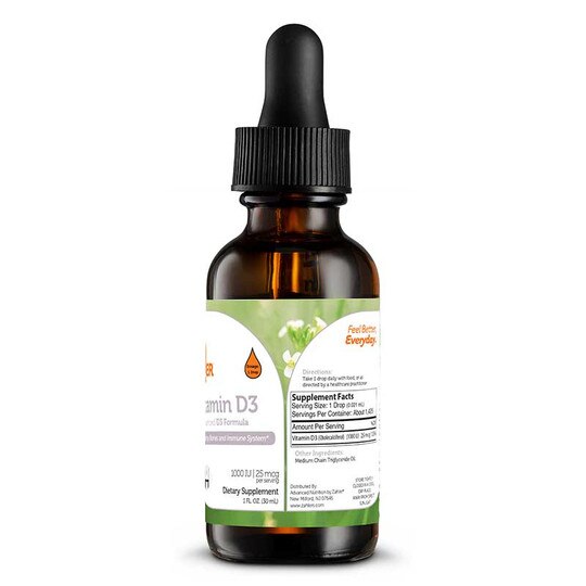Vitamin D3 Liquid 1000 IU (25mcg), 1 Oz, ZHL