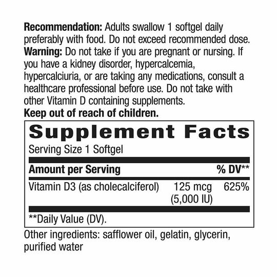 Vitamin D3 Max 125 Mcg, 240 Softgels, NWA