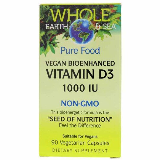 Whole Earth & Sea Vitamin D3 1000 IU, 90 Veg Capsules, NF