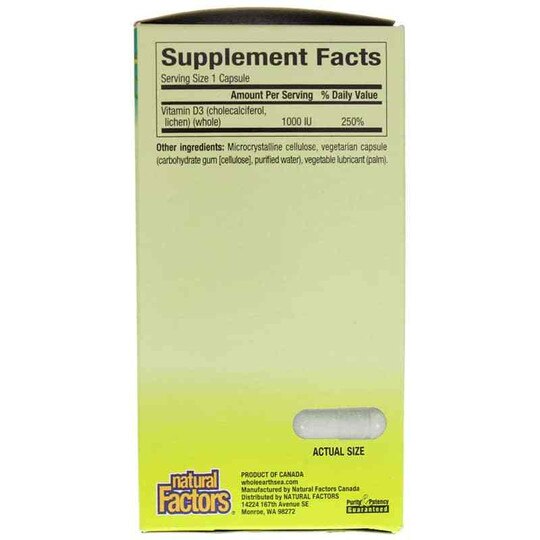 Whole Earth & Sea Vitamin D3 1000 IU, 90 Veg Capsules, NF