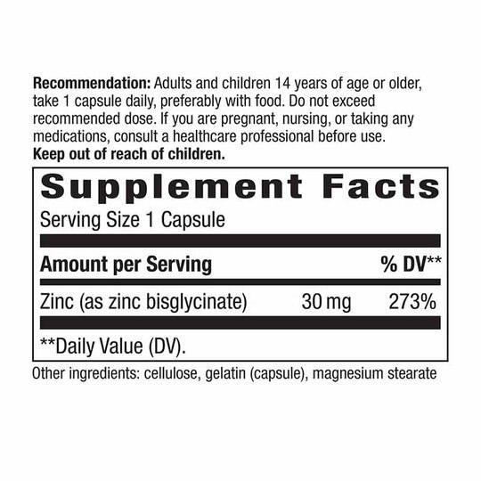 Zinc Chelate 30 Mg, 100 Capsules, NWA