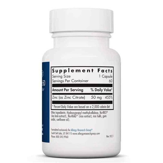 Zinc Citrate 50 Mg, 60 Veg Capsules, ARG
