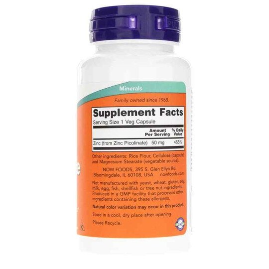 Zinc Picolinate 50 Mg, 120 Veg Capsules, NOW