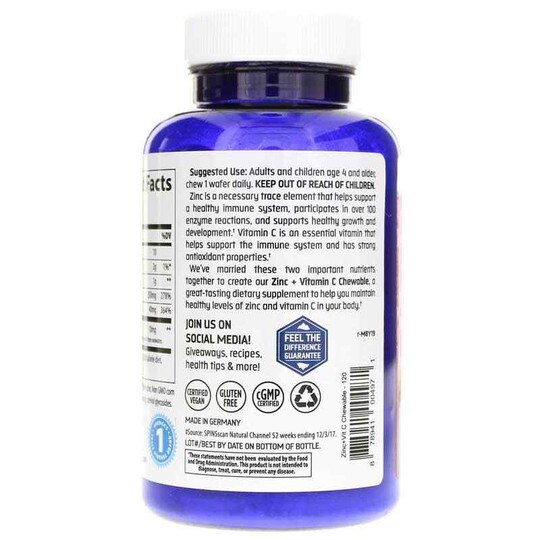 Zinc + Vitamin C Chewable Raspberry, 60 Chewable Wafers, TMR